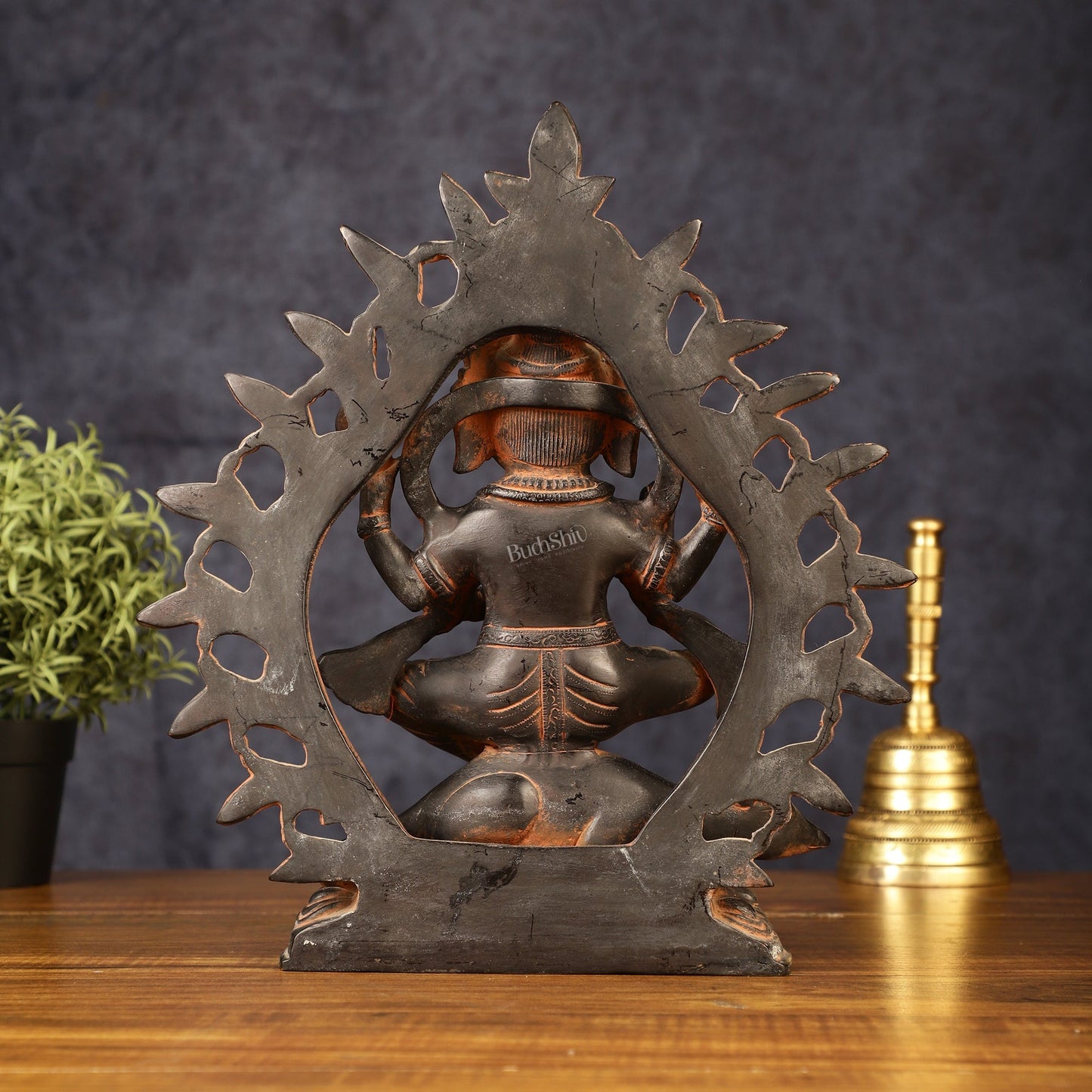 Pure Brass Tibetan Form of Ganapati Seated on Mouse Antique Patina 13"