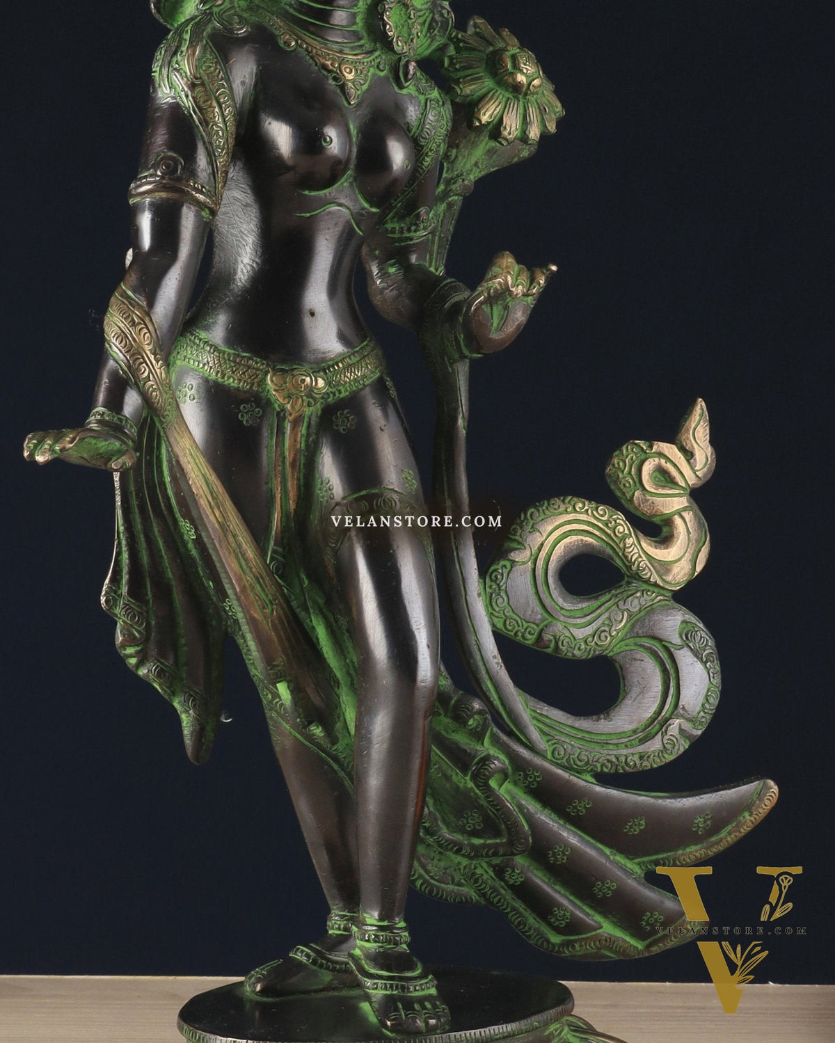 Pure Brass Tibetan Tara Devi Buddhist Goddess Idol - 15" Standing Statue