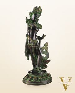 Pure Brass Tibetan Tara Devi Buddhist Goddess Idol - 15" Standing Statue