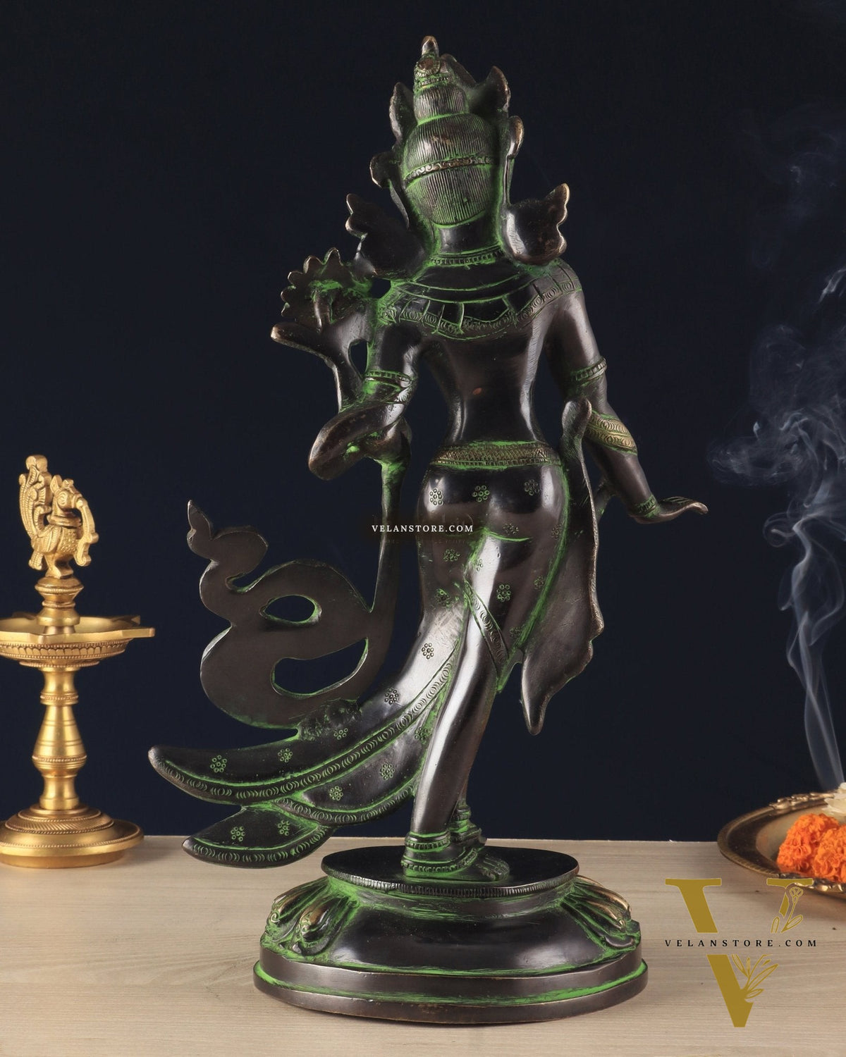 Pure Brass Tibetan Tara Devi Buddhist Goddess Idol - 15" Standing Statue
