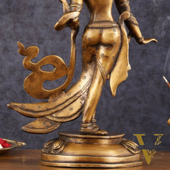 Pure Brass Tibetan Tara Devi Buddhist Goddess Idol - 15" Standing Statue