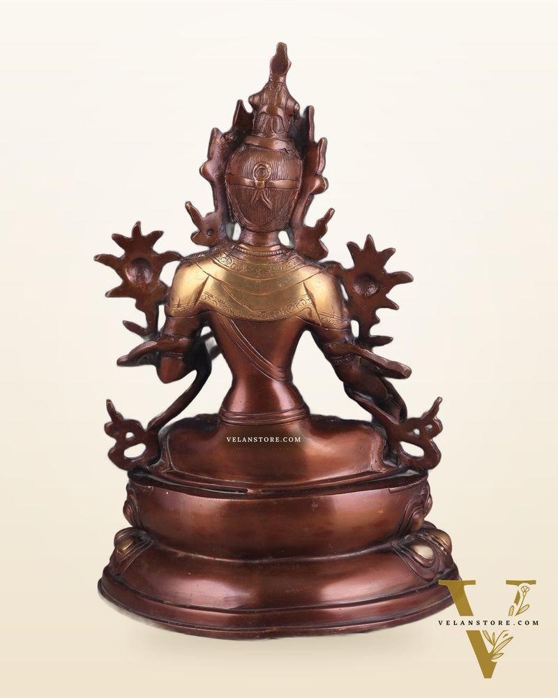 Pure Brass Tibetan White Tara Idol – Copper Gold Finish | 14 Inch