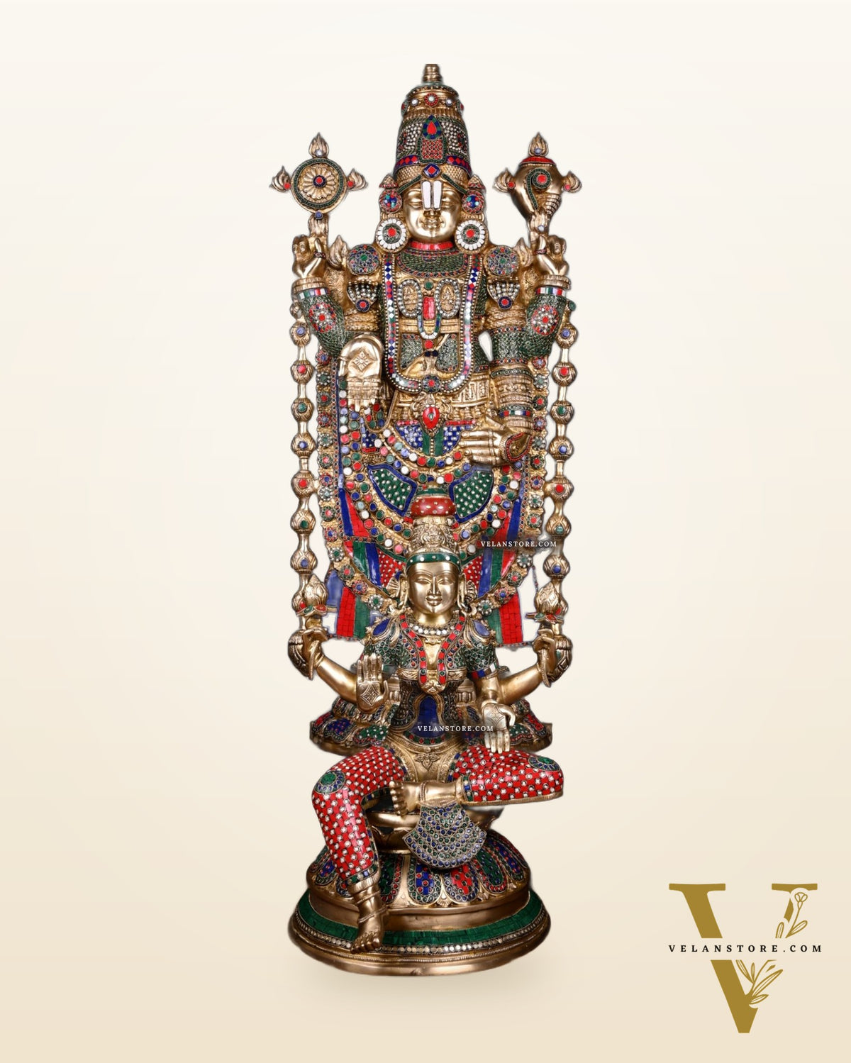Pure Brass Tirupati Balaji & Goddess Lakshmi set 48" meenakari