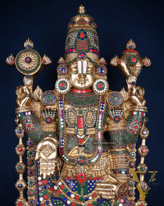 Pure Brass Tirupati Balaji & Goddess Lakshmi set 48" meenakari