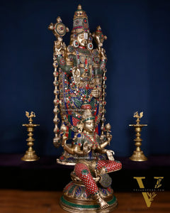 Pure Brass Tirupati Balaji & Goddess Lakshmi set 48" meenakari