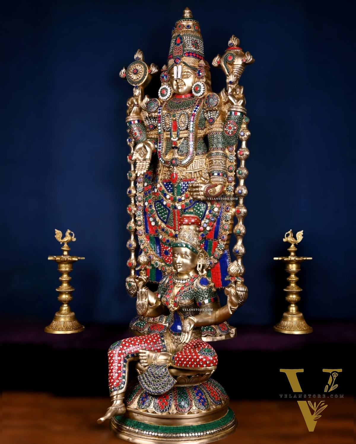 Pure Brass Tirupati Balaji & Goddess Lakshmi set 48" meenakari