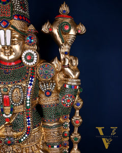 Pure Brass Tirupati Balaji & Goddess Lakshmi set 48" meenakari