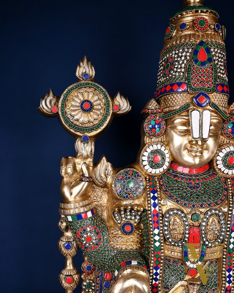 Pure Brass Tirupati Balaji & Goddess Lakshmi set 48" meenakari