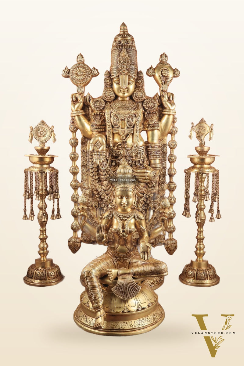 Pure Brass Tirupati Balaji & Goddess Lakshmi set 48"
