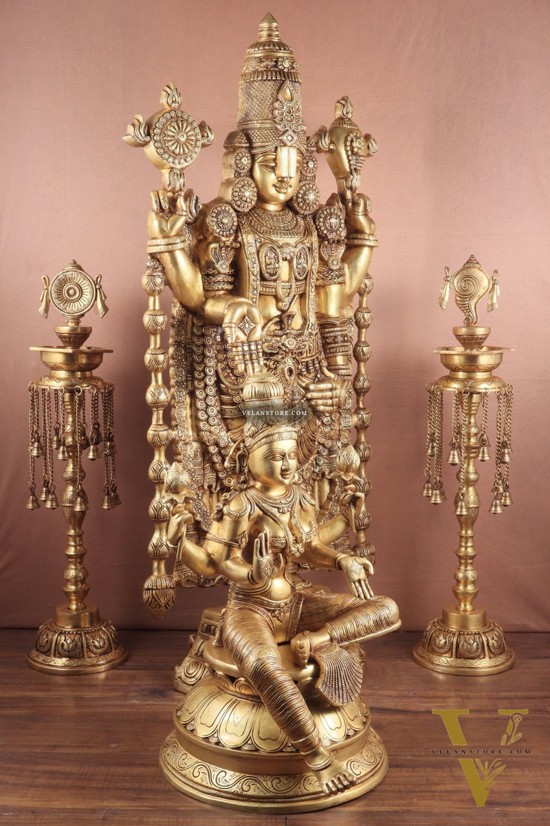 Pure Brass Tirupati Balaji & Goddess Lakshmi set 48"
