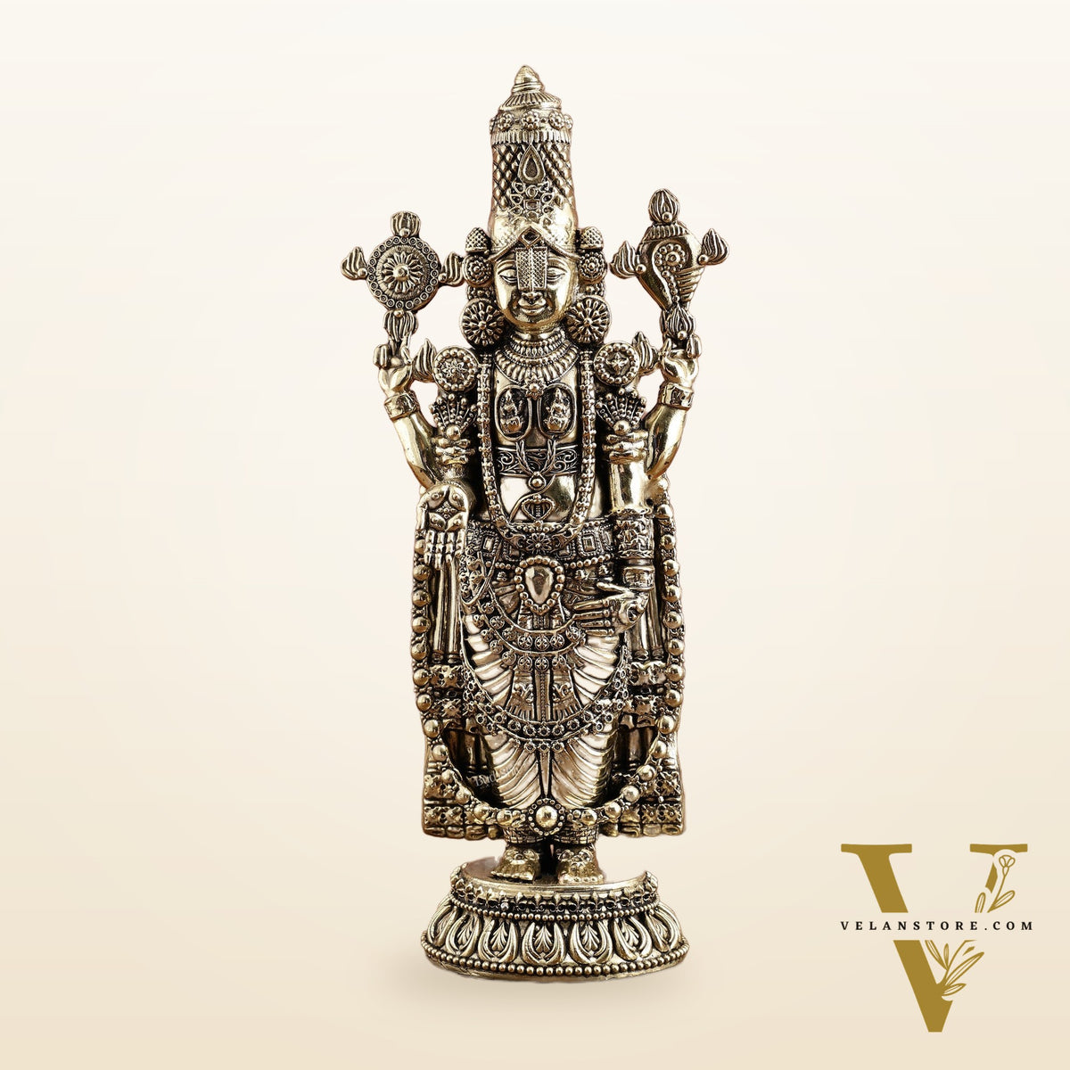 Pure Brass Tirupati Balaji Idol – 12 Inches Tall, Highly Detailed.