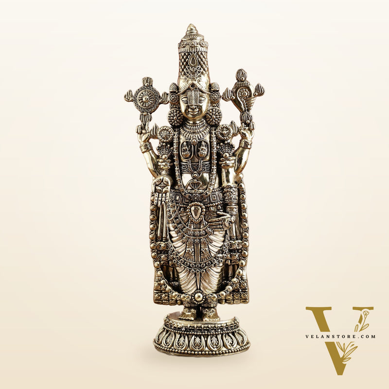 Pure Brass Tirupati Balaji Idol – 12 Inches Tall, Highly Detailed.