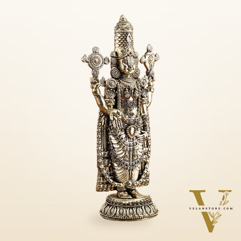 Pure Brass Tirupati Balaji Idol – 12 Inches Tall, Highly Detailed.