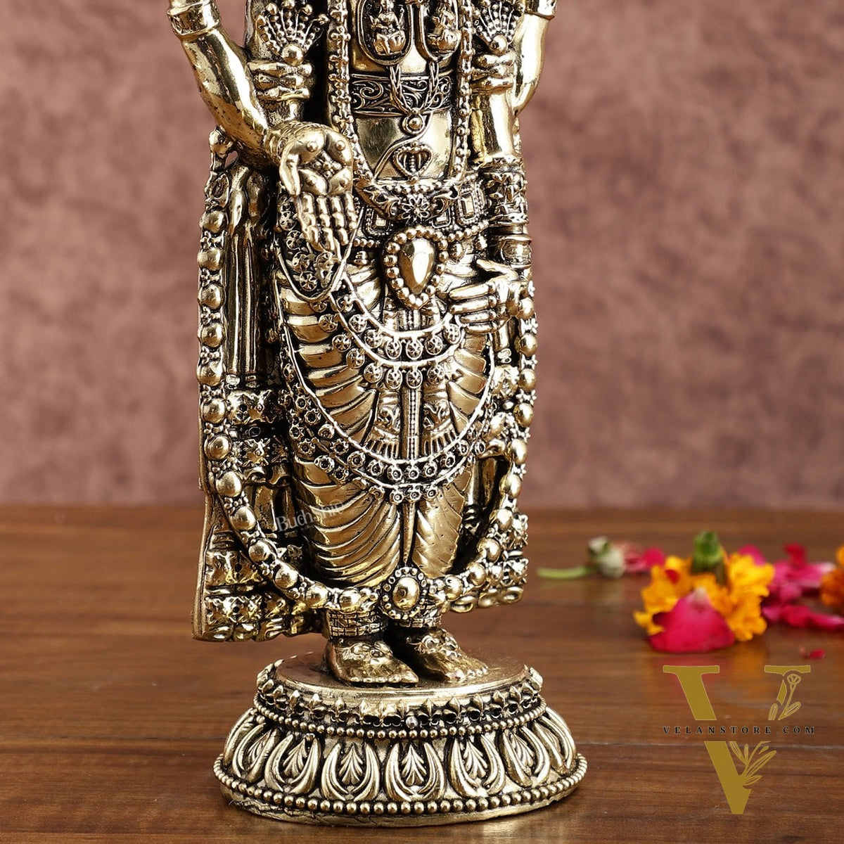 Pure Brass Tirupati Balaji Idol – 12 Inches Tall, Highly Detailed.