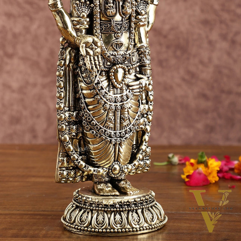 Pure Brass Tirupati Balaji Idol – 12 Inches Tall, Highly Detailed.
