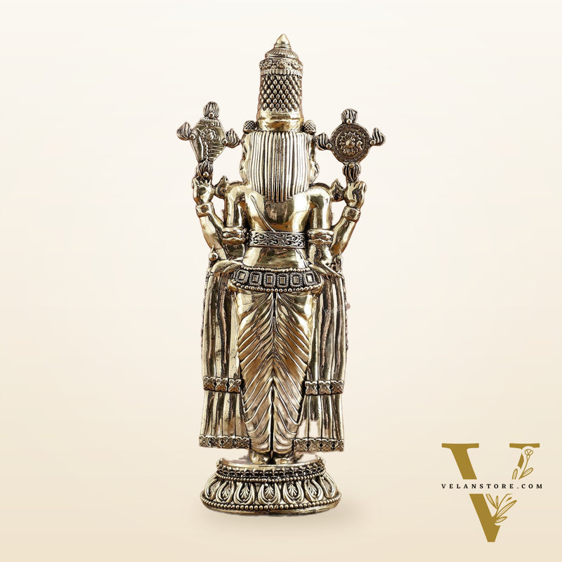 Pure Brass Tirupati Balaji Idol – 12 Inches Tall, Highly Detailed.