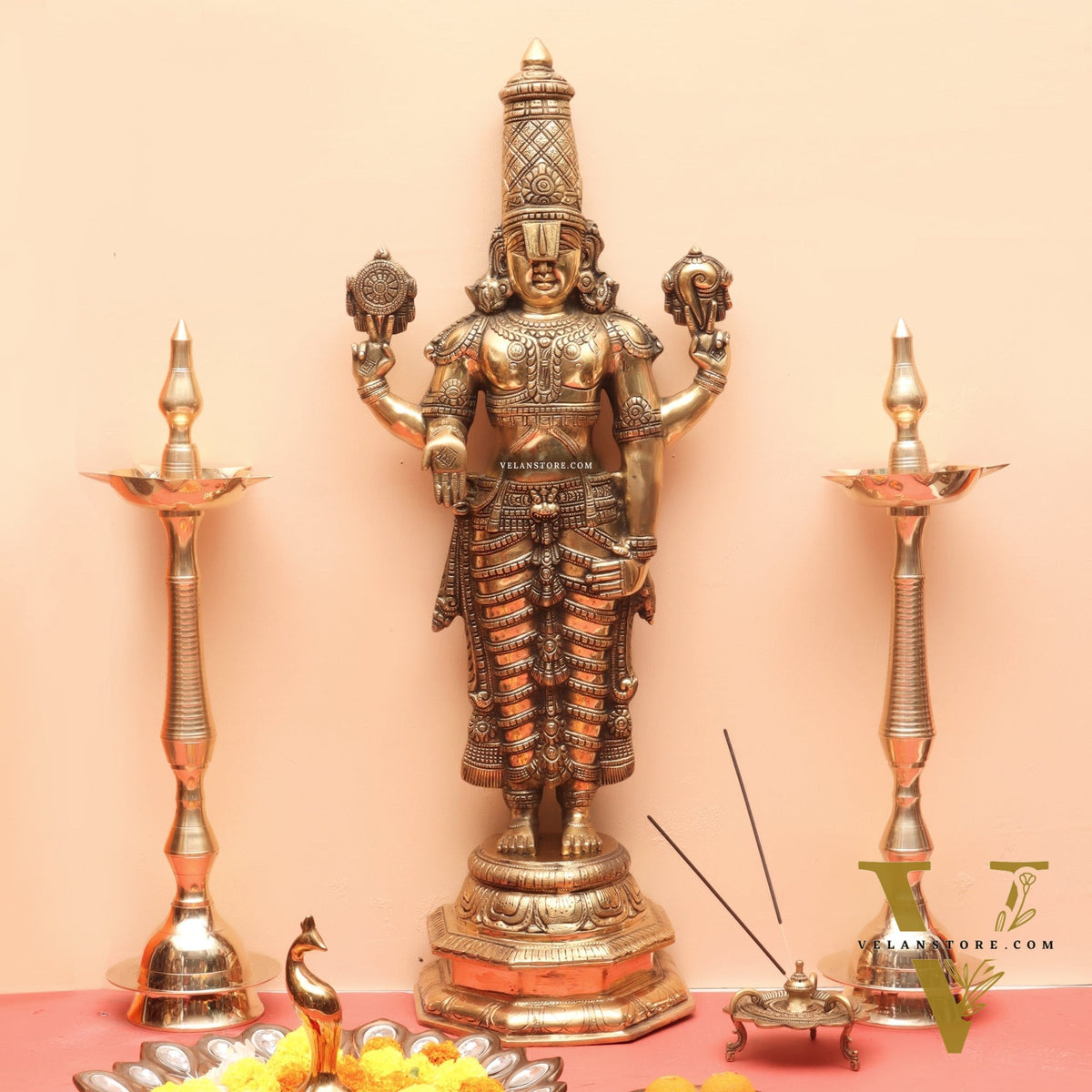 Pure Brass Tirupati Balaji Idol | Lord Venkateshwara | 33.5 Inch Height, 13.5 Inch Width, 7.5 Inch Depth