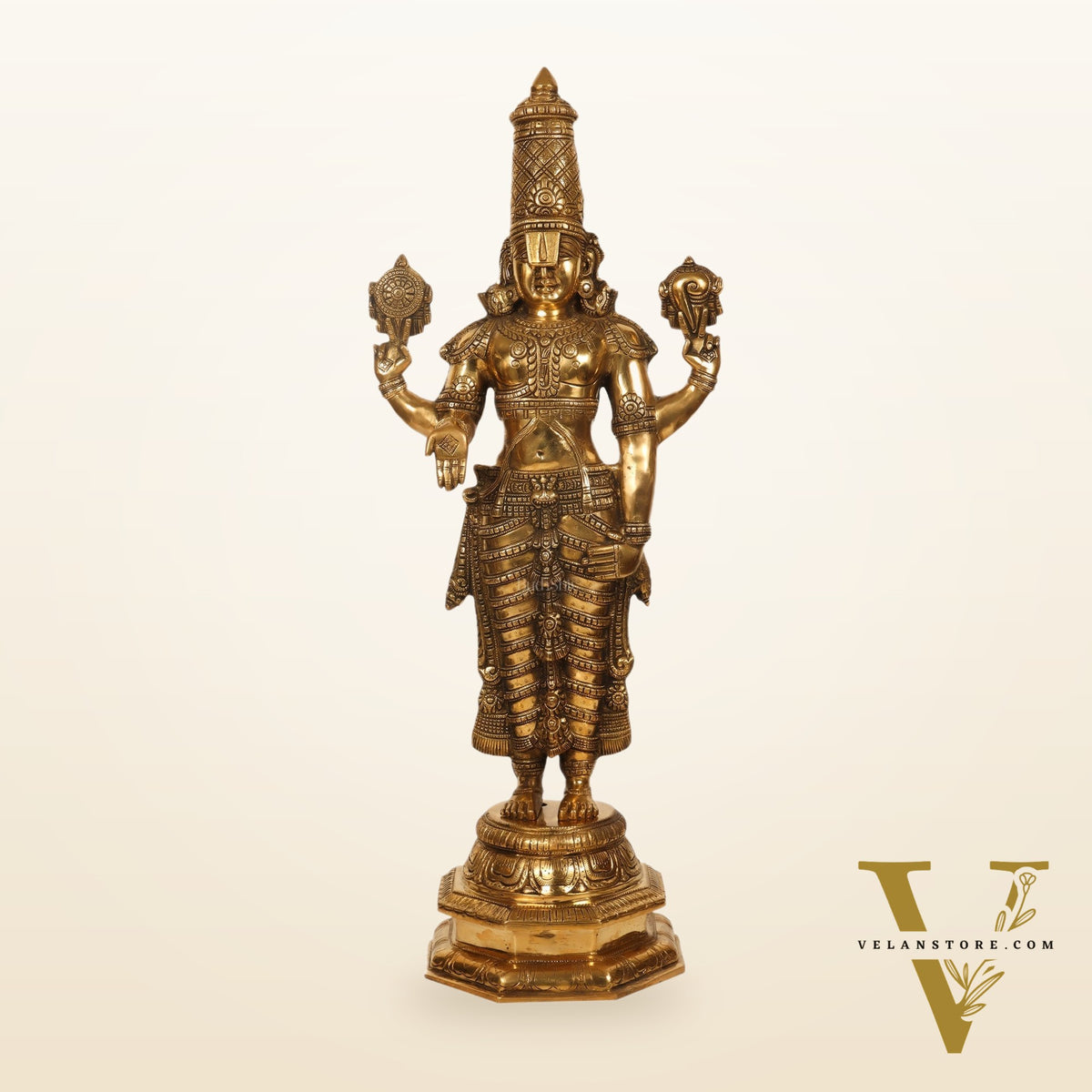 Pure Brass Tirupati Balaji Idol | Lord Venkateshwara | 33.5 Inch Height, 13.5 Inch Width, 7.5 Inch Depth