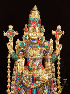 Pure Brass Tirupati Balaji Idol with Stonework 38"