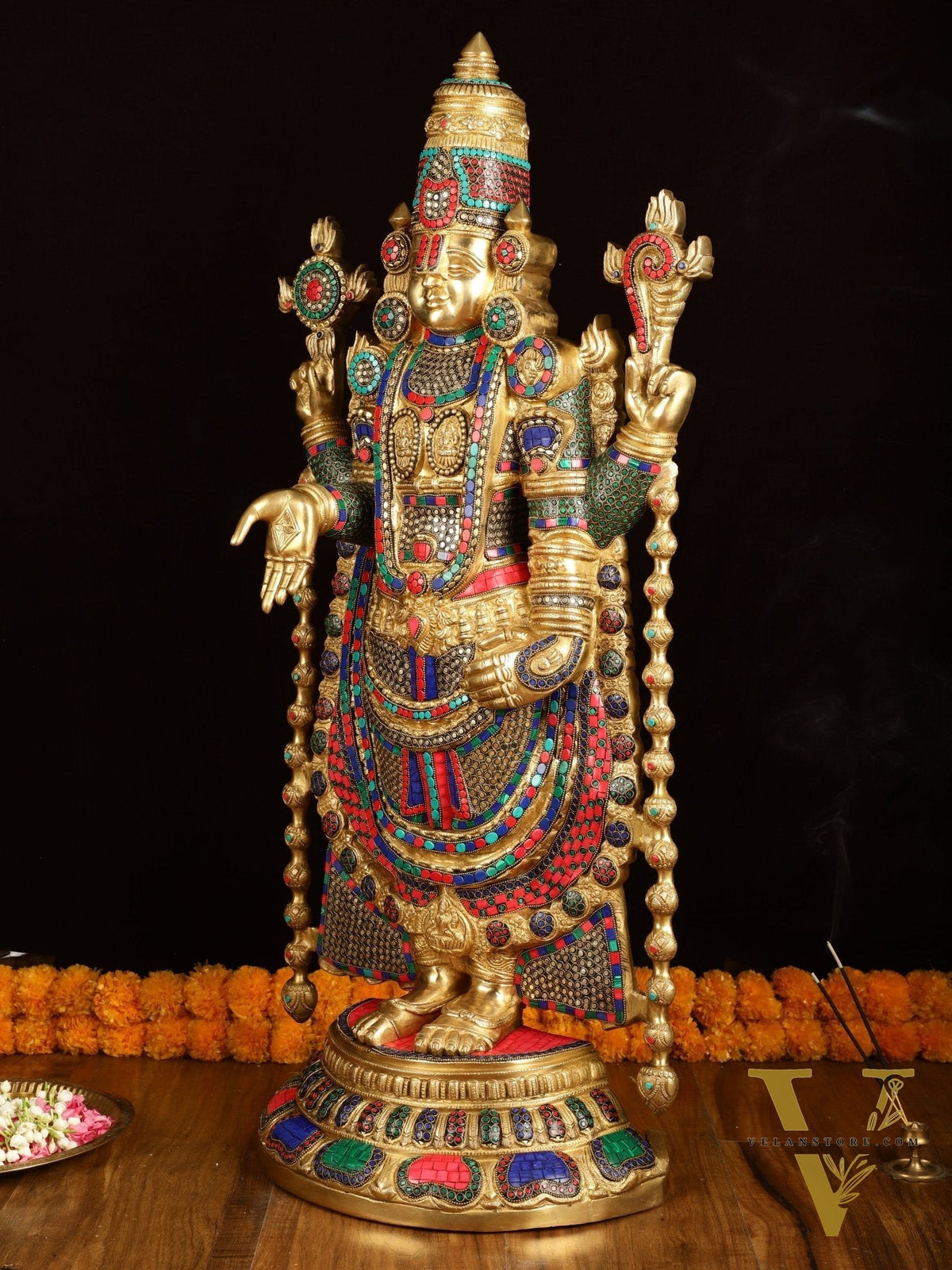 Pure Brass Tirupati Balaji Idol with Stonework 38"
