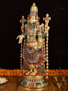 Pure Brass Tirupati Balaji Idol with Stonework 38"
