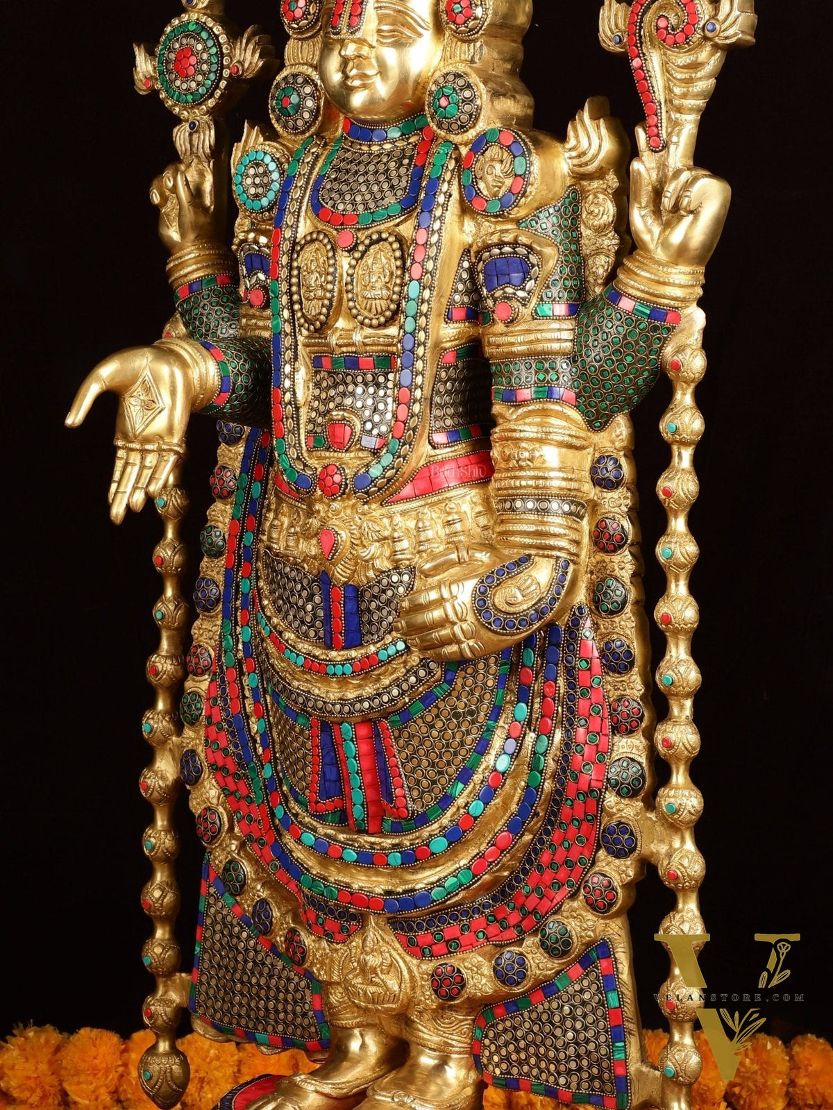 Pure Brass Tirupati Balaji Idol with Stonework 38"