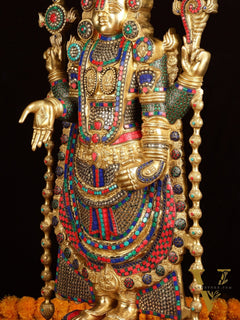 Pure Brass Tirupati Balaji Idol with Stonework 38"