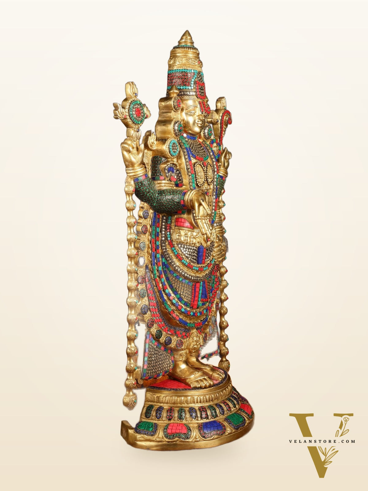 Pure Brass Tirupati Balaji Idol with Stonework 38"