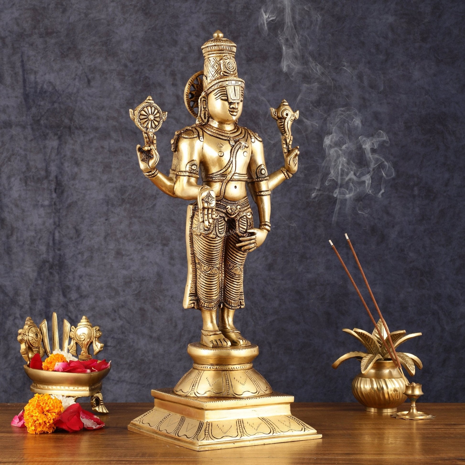 Pure Brass Tirupati Balaji Statue - 19"