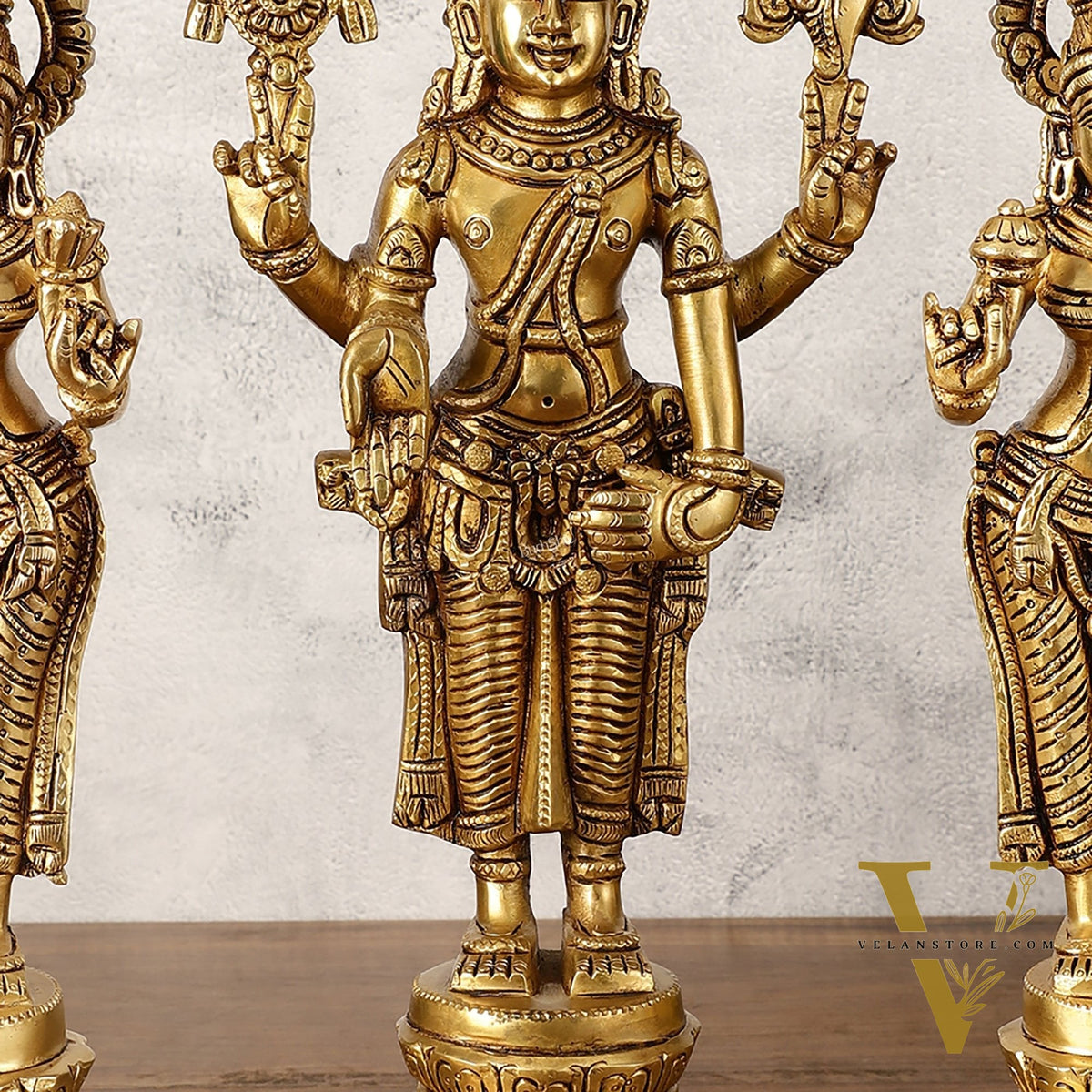 Pure Brass Tirupati Balaji with Bhudevi and Sridevi - Set of Three Idols 14 inch