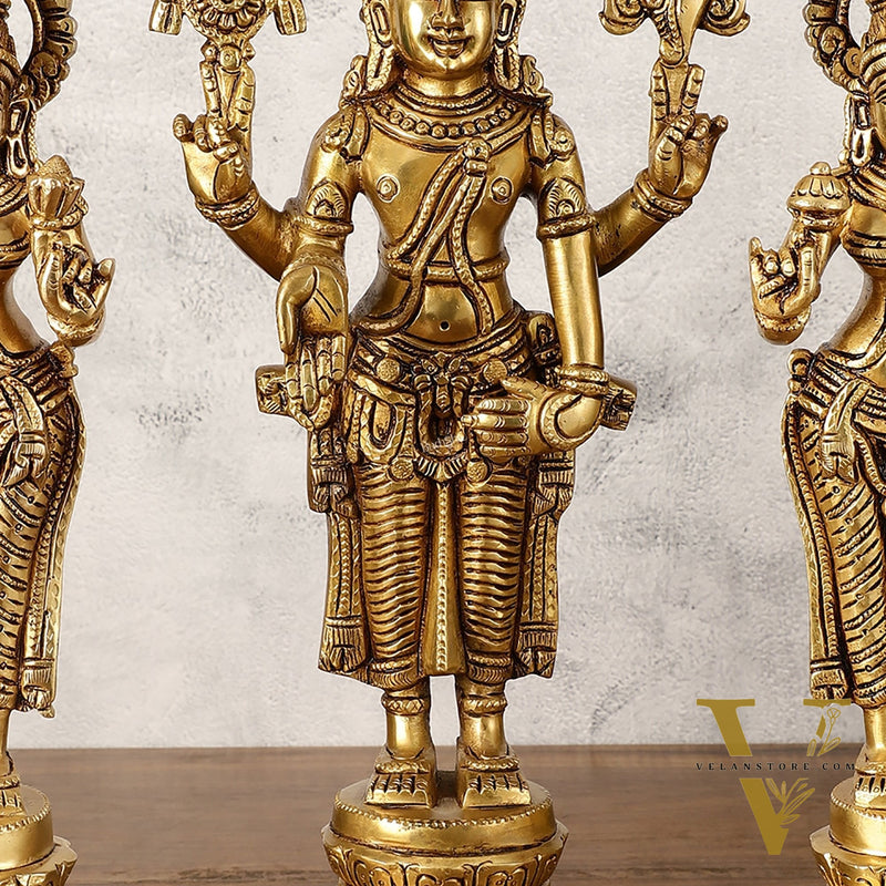 Pure Brass Tirupati Balaji with Bhudevi and Sridevi - Set of Three Idols 14 inch