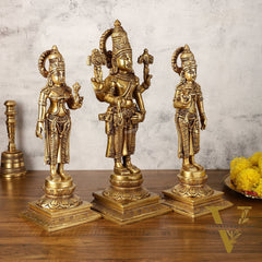 Pure Brass Tirupati Balaji with Bhudevi and Sridevi - Set of Three Idols 14 inch