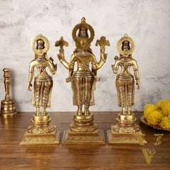 Pure Brass Tirupati Balaji with Bhudevi and Sridevi - Set of Three Idols 14 inch