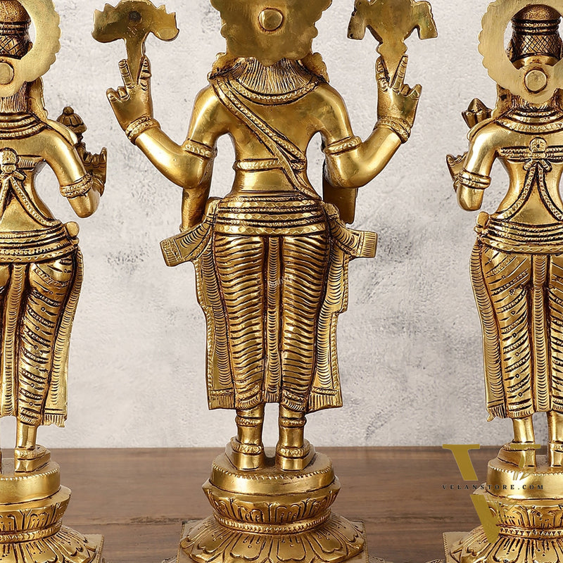 Pure Brass Tirupati Balaji with Bhudevi and Sridevi - Set of Three Idols 14 inch