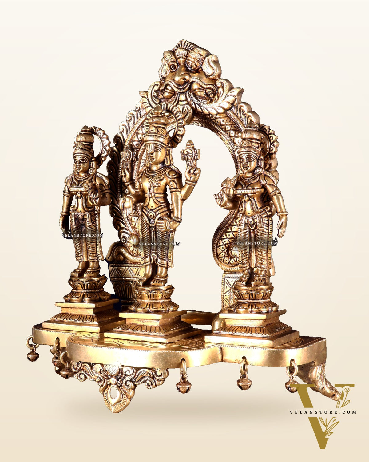 Pure Brass Tirupati Balaji with Bhudevi & Sridevi on Singhasan with Prabhavali – Complete Set 12 inch