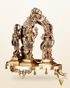 Pure Brass Tirupati Balaji with Bhudevi & Sridevi on Singhasan with Prabhavali – Complete Set 12 inch