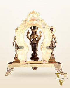 Pure Brass Tirupati Balaji with Bhudevi & Sridevi on Singhasan with Prabhavali – Complete Set 12 inch