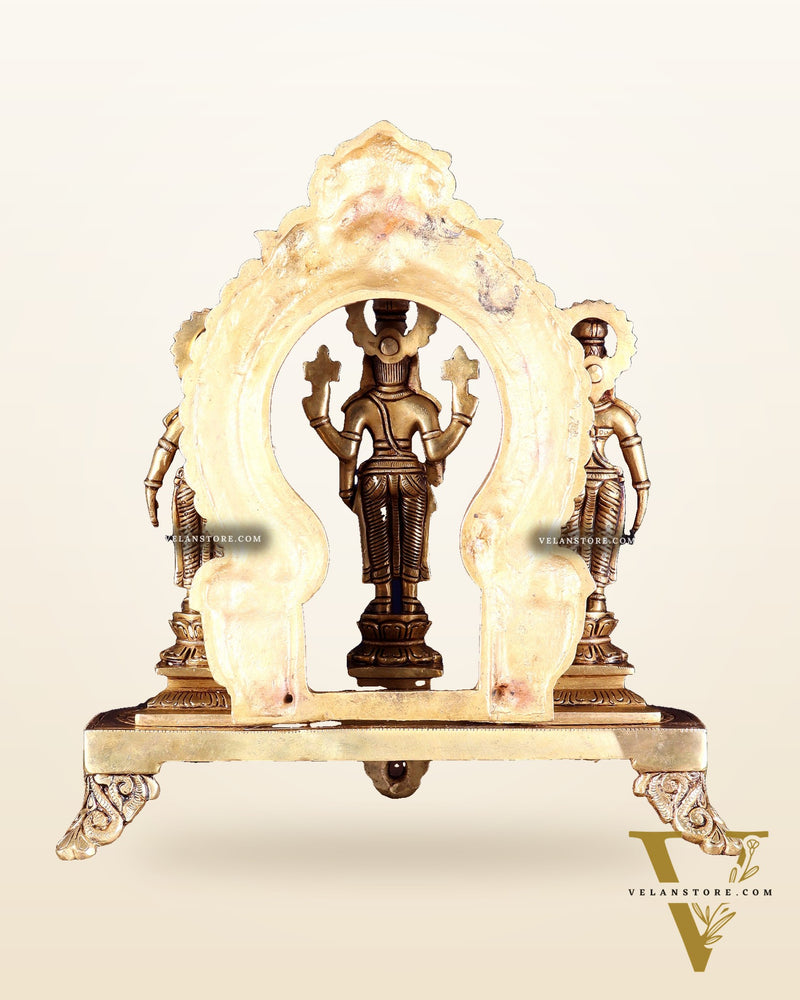 Pure Brass Tirupati Balaji with Bhudevi & Sridevi on Singhasan with Prabhavali – Complete Set 12 inch