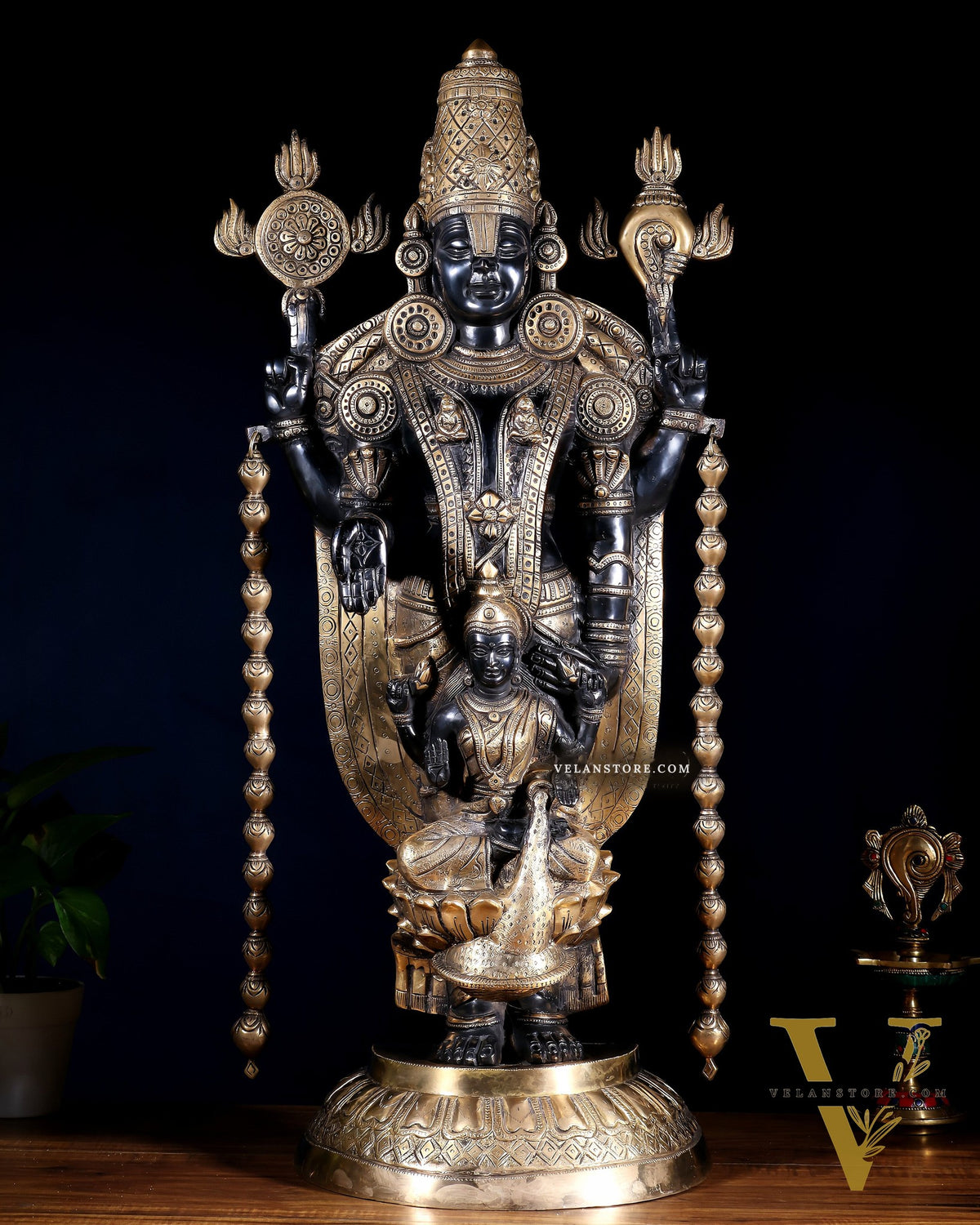 Pure Brass Tirupati Balaji with Engraved Goddess Lakshmi – 28”