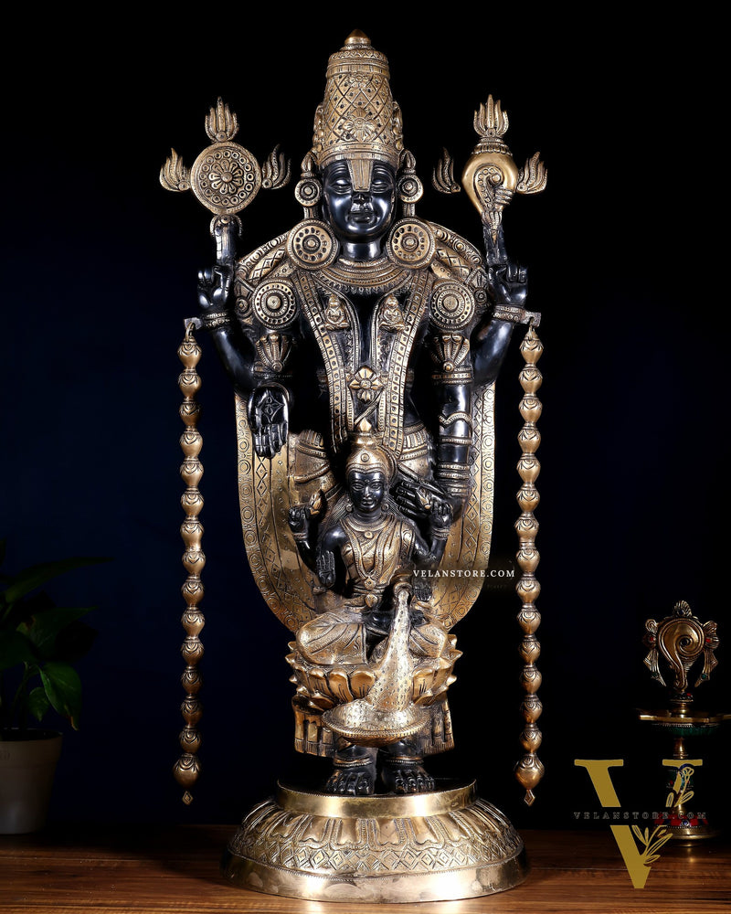 Pure Brass Tirupati Balaji with Engraved Goddess Lakshmi – 28”
