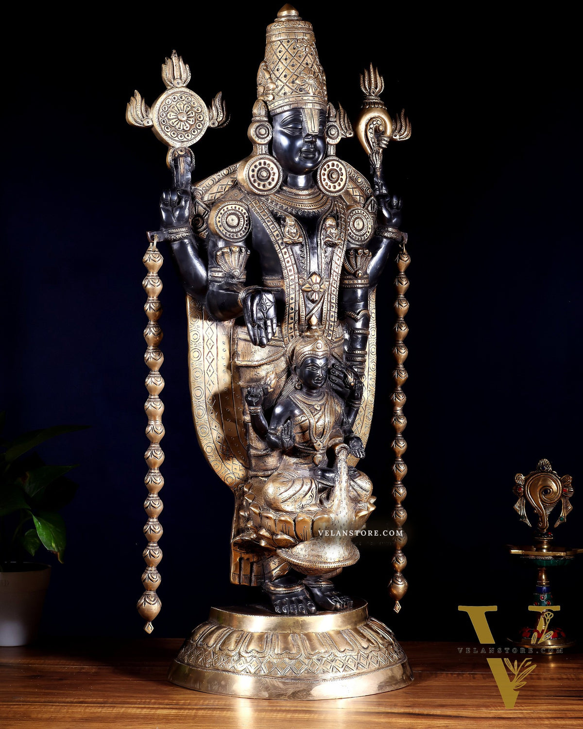 Pure Brass Tirupati Balaji with Engraved Goddess Lakshmi – 28”