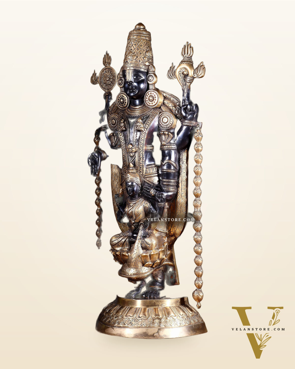 Pure Brass Tirupati Balaji with Engraved Goddess Lakshmi – 28”