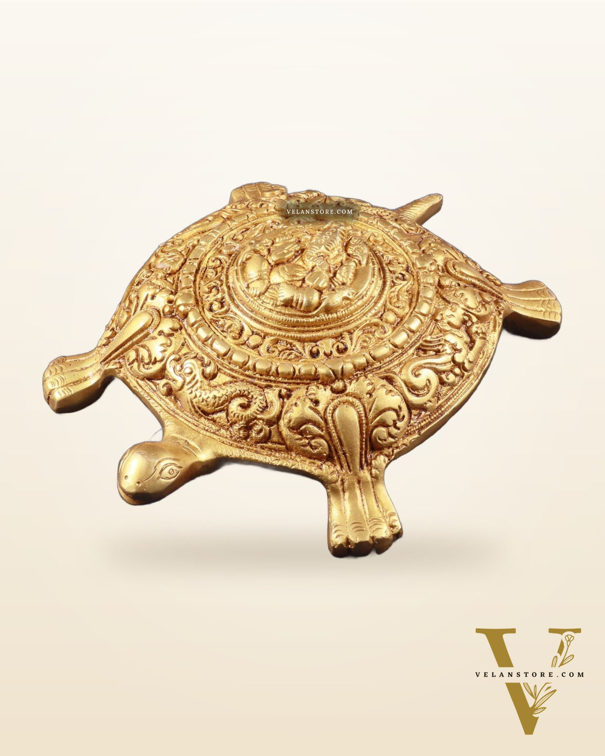 Pure Brass Tortoise with Lord Ganesha Engraving – Vastu Approved, 8 Inch