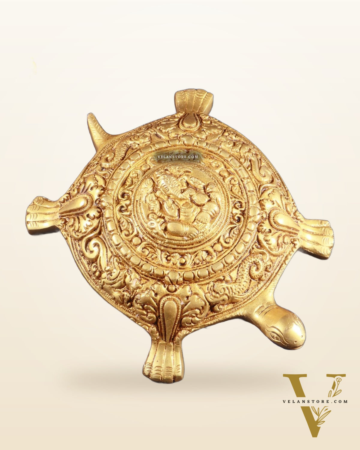 Pure Brass Tortoise with Lord Ganesha Engraving – Vastu Approved, 8 Inch