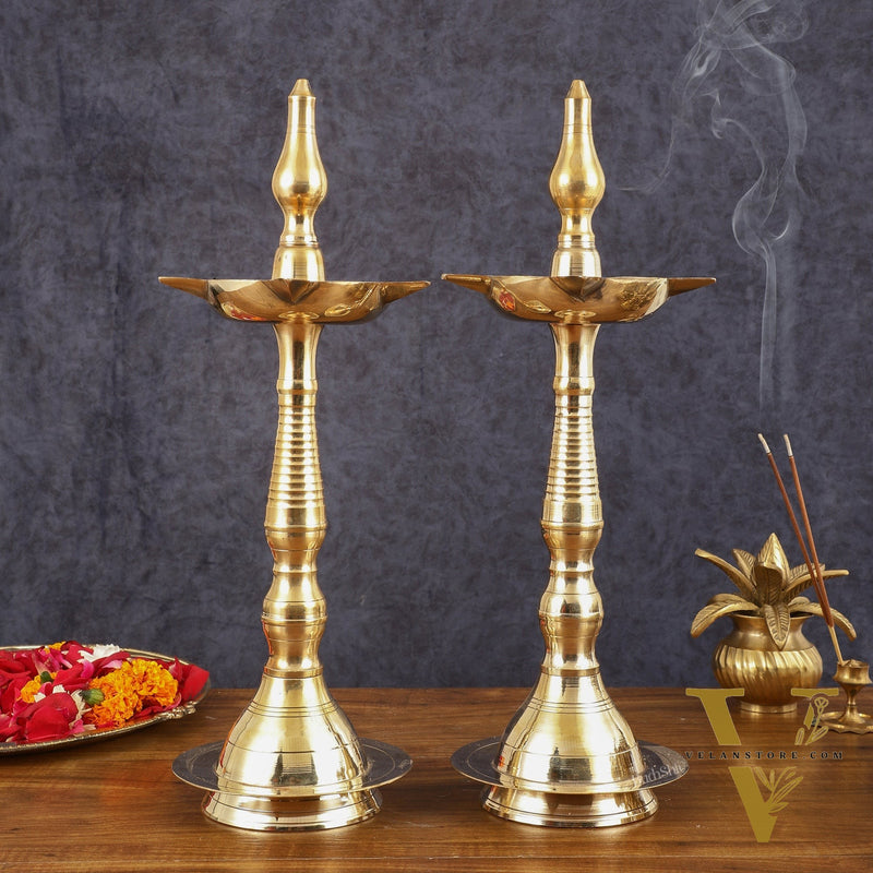 Pure Brass Traditional Kerala Oil Lamp villaku - 16 Inches