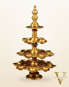 Pure Brass Traditional Multi-Wick Oil Lamp – 19 Diyas