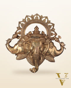 Pure Brass Trimukhi Ganapati Wall Hanging 17.5"