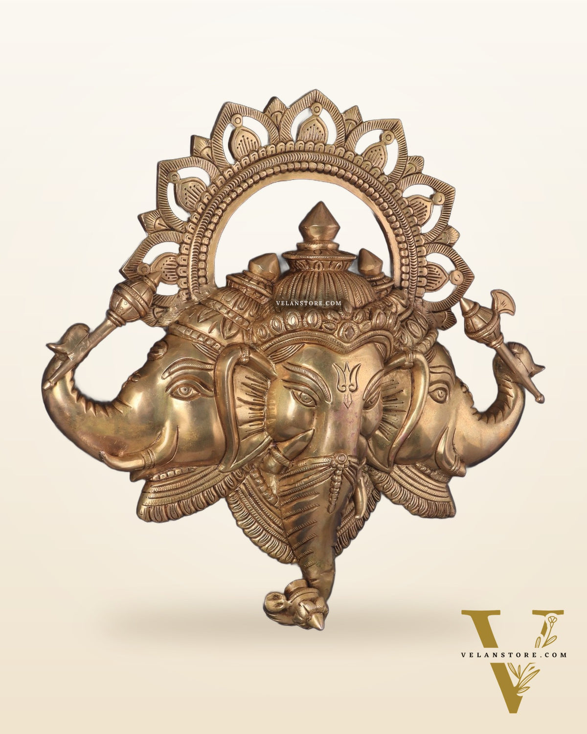 Pure Brass Trimukhi Ganapati Wall Hanging 17.5"