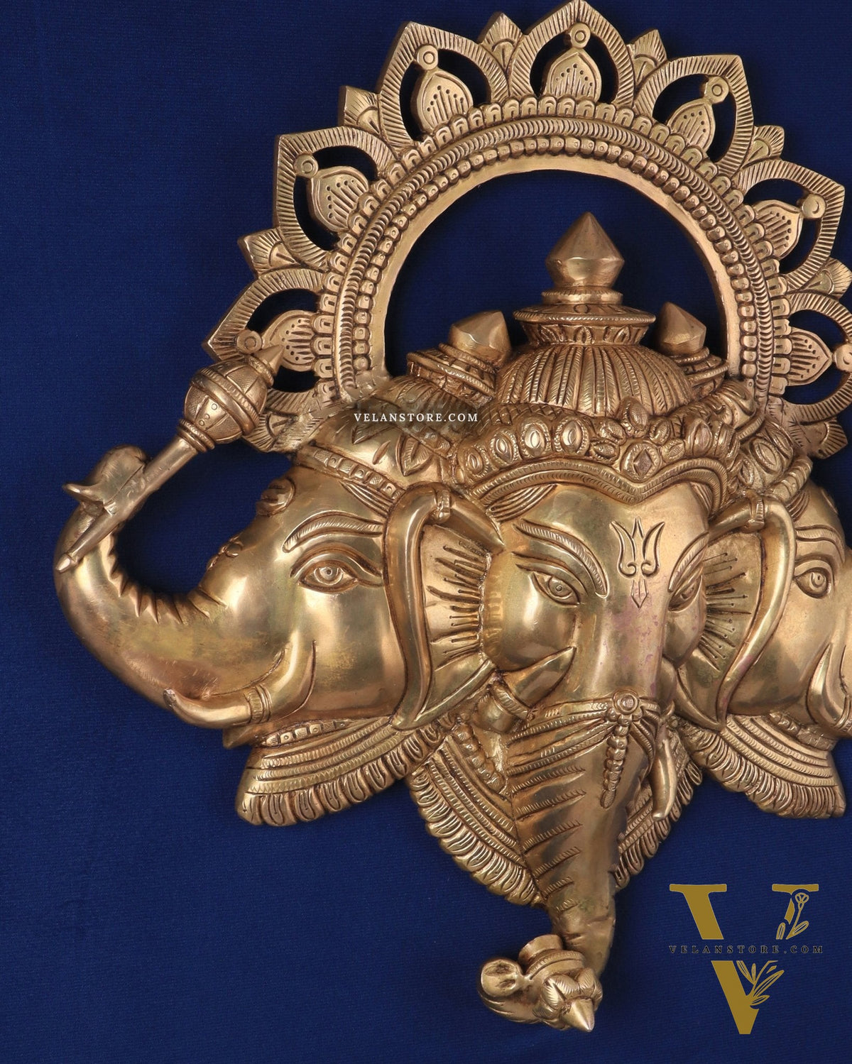 Pure Brass Trimukhi Ganapati Wall Hanging 17.5"