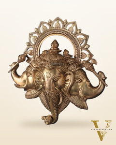 Pure Brass Trimukhi Ganapati Wall Hanging 17.5"
